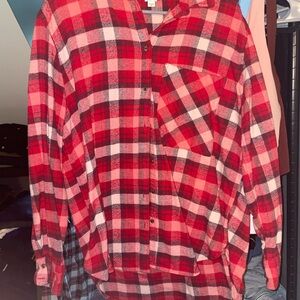Aerie Red and Black Plaid Button-Up Shirt